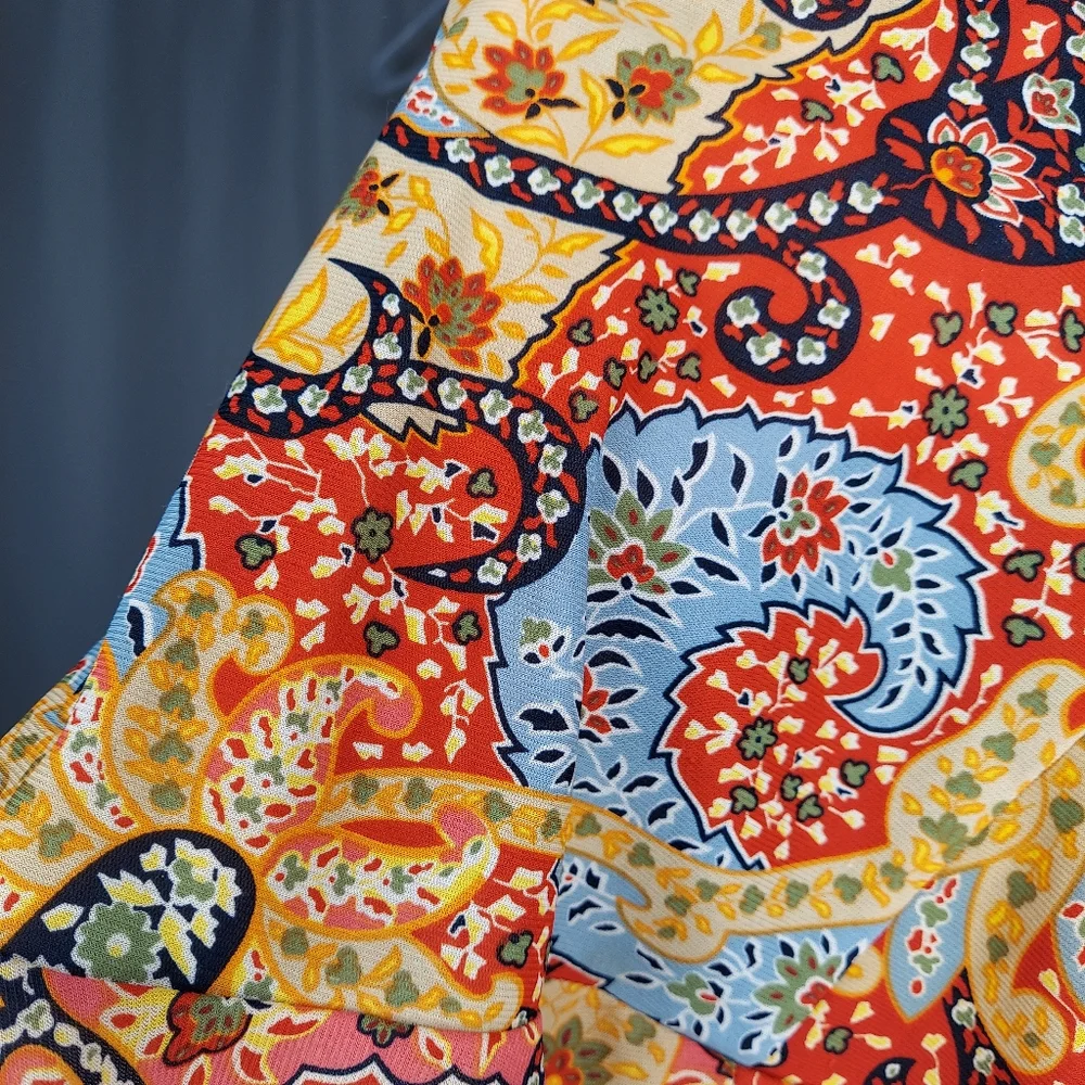 Evolution Not Revolution Slip Dress XS Red Blue Paisley Chiffon Ruffle Y2K Hoco - Picture 5 of 8